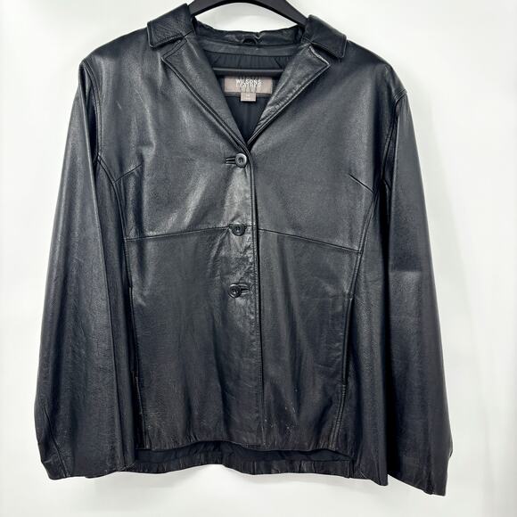 Wilson Leather Women’s Black Button Front Jacket 1X Plus Size Heavy Coat - Picture 1 of 8
